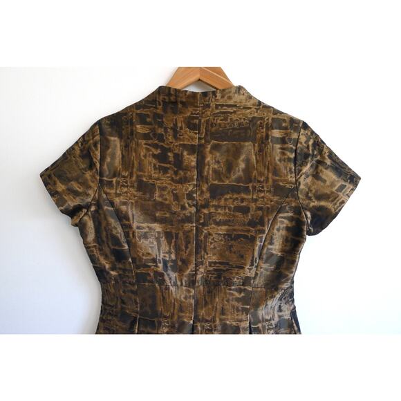 ALBA CONDE SPAIN Structured A-Line Pleat Gold Bronze Dress YOOX 40 6 M $595 - Picture 9 of 11